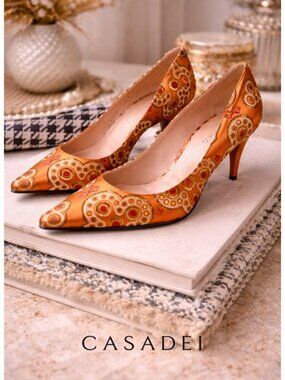 Casadei Orange Pointed Toe Pumps Heels Size 10 /9.5 Made in Italy New